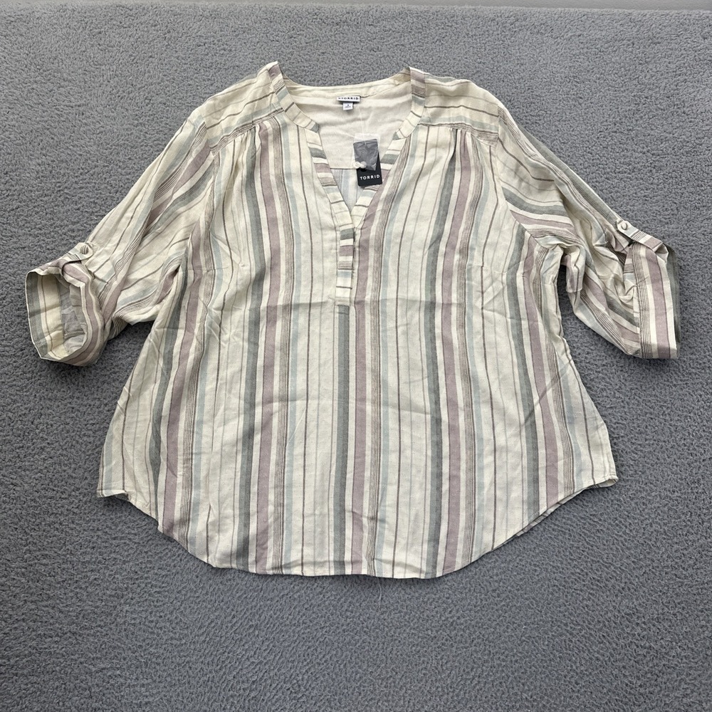 NWT Torrid Harper Challis 3/4 Sleeve Pullover Kiana Stripe Ivory Women's 3X